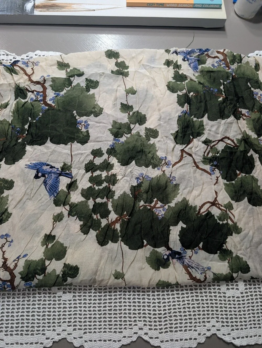 2chic Botanical Blue Bird Cotton Green & Blue Oversized Scarf